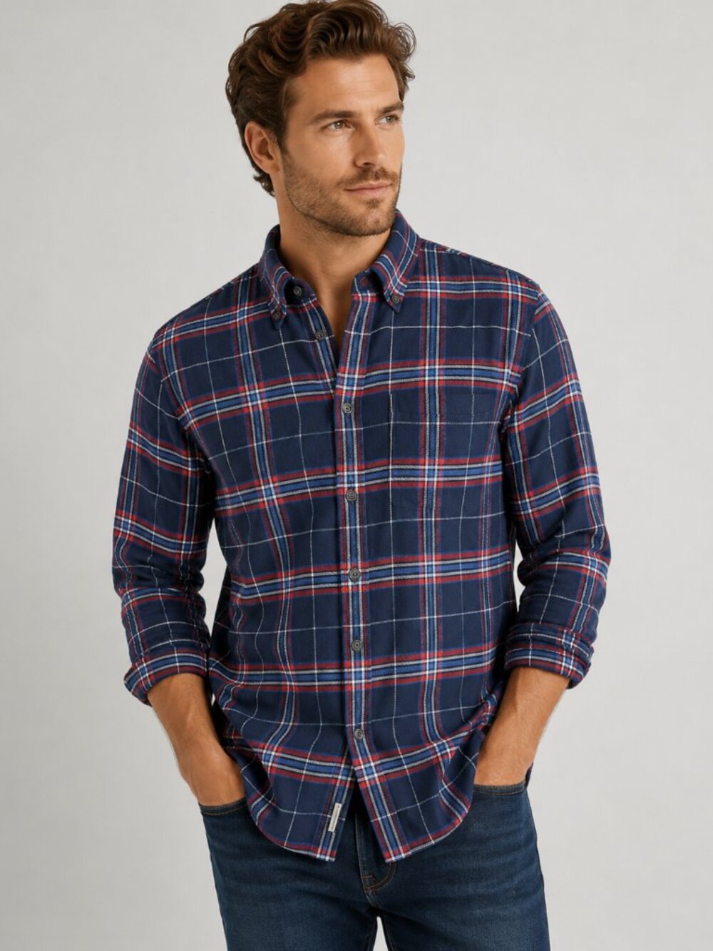 Club Monaco SZ M Cotton Slim Fit Heavy Weight Flannel Button Down Shirt Plaid